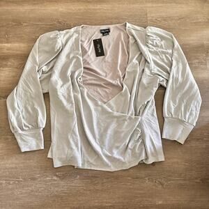 City Chic Wrap Shirt Blouse Silver Sparkle NEW WITH TAGS Plus Size XL/22